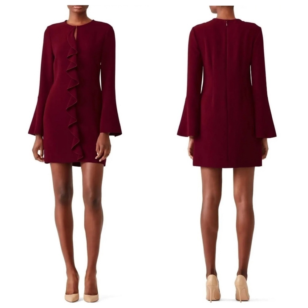 Rachel Zoe long sleeve ruffle front Dress burgundy red 29005
